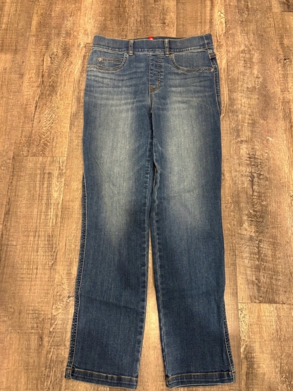 SPANX Straight Leg Jeans in Mid Blue Wash